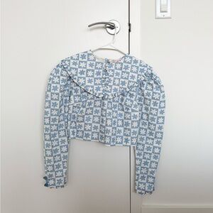 Lisa Says Gah Blue and White Gingham Blouse